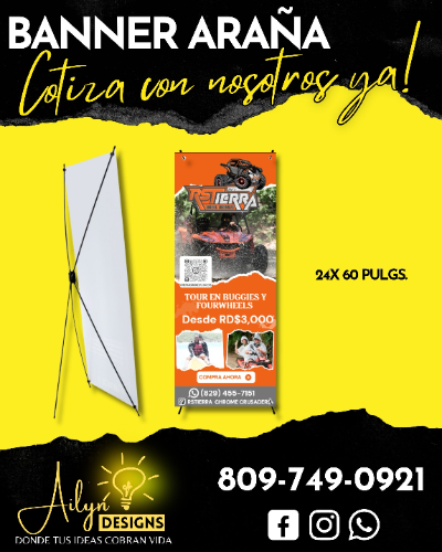LETRERO EN BANNER CON BASE DE ARAÑA 24X63
