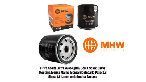 51040 MHW FILTRO ACEITE  AVEO CORSA OPTRA CIELO RACER TACUMA NUBIRA MONZA