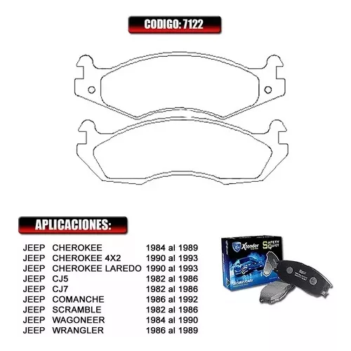 7122 PASTILLAS FRENOS DELANTEROS JEEP CJ7 WAGONEER CHEROKEE 82/93