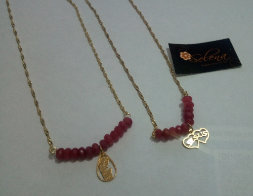 CADENA FABRICADA EN LAMINADO CRISTAL CHECO CON DIJE DOBLE CORAZON CON PALABRA JESUS CFL00045