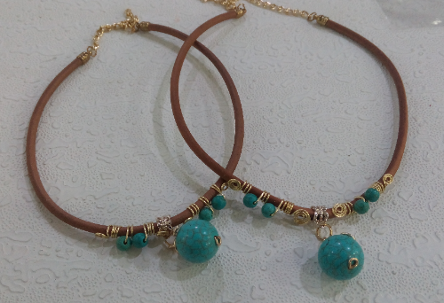 CORDON EN CUERO CON PIEDRAS TURQUESA CLF00913