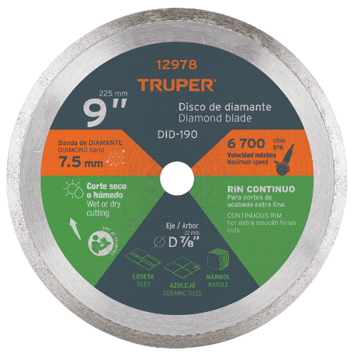 DISCO DE DIAMANTE DE 9' X2.2 MM RIN CONTINUO,TRUPER