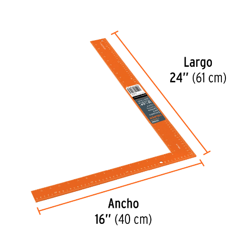Escuadra 16 x 24 de aluminio color naranja para cantero