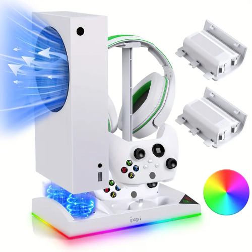 estación de carga de controlador dual y sistema de base de enfriamiento para Xbox Series S con 2 baterías recargables de 1400 mAh