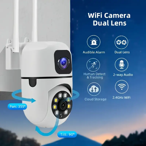 cámara de seguridad de doble lente inalámbrica WiFi de doble conexión 300W de píxeles de alta definición horizontal de rotación de 355