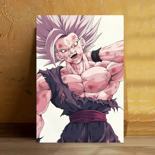 póster de anime Super Saiyan en lona - Arte de pared sin marco, 12x18 pulgadas, personaje con cabello azul vibrante y cuerpo muscular