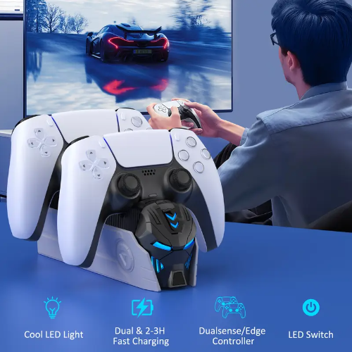 Estación de Carga para Dualsense PS5 con Carga Rápida (Protección contra Sobrecarga/Cortocircuito, Chip Inteligente)