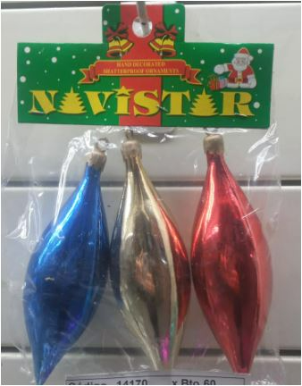 Adorno Lagrima Navidad grande x3 brillante 14170