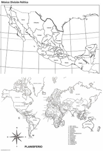 Mapa tamaño mural republica mexicana y planisferio