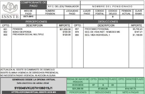Recibo Pago Issste Pension