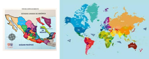 Mapa cromo  republican mexicana y planisferio