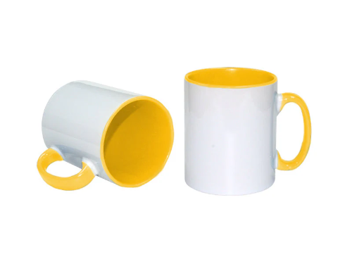 TAZA BLANCA CON AMARILLO QUEMADO