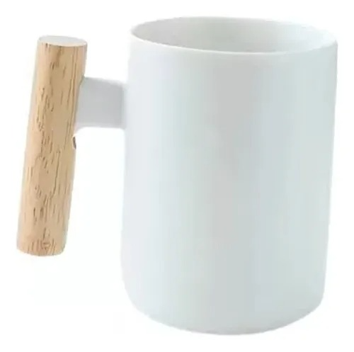 TAZA BLANCA ASA DE MADERA