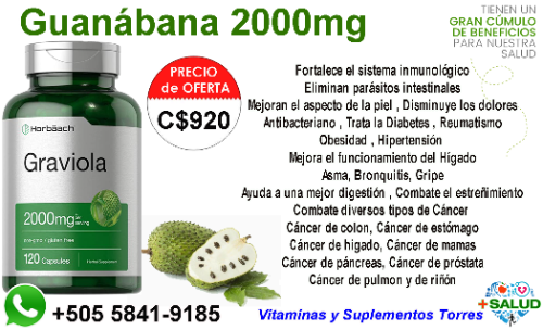 Guanábana Graviola 2000mg Frasco de 120 Cápsulas