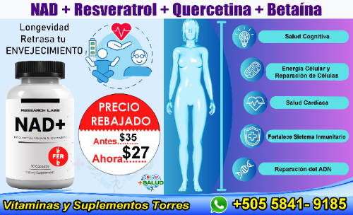 NAD + Nicotinamida Riboside + Trans Resveratrol + Quercitina + Betaina 60 Cápsulas