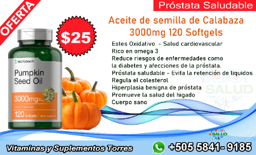 Pumpkin Seed Oil Aceite de Semilla de Calabaza 3000mg 120 Cápsulas