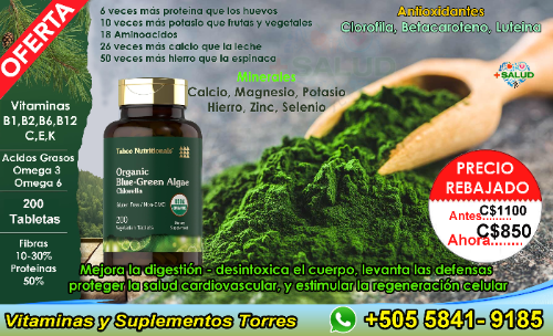Clorela - Chlorella 500mg Frasco de 200 Tabletas