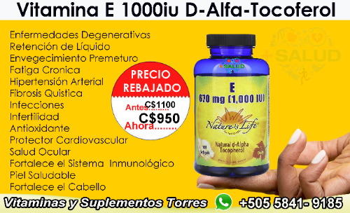 Vitamina E 1000iu 670mg ( D-Alfa Tocoferol ) 100 Soft Gels