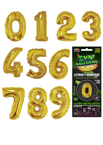 Ovni Ballons - Numeros del 0 al 9 Dorados 14" (36 cm)