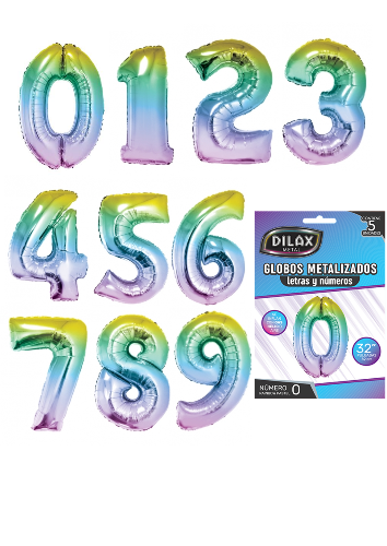 Ovni Ballons - Numeros del 0 al 9 Pastel Raimbow 32" (80 cm)