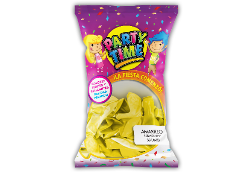 Party Time - Globos Amarillo 9" x50 unidades