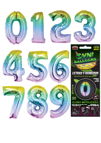 Ovni Ballons - Numeros del 0 al 9 Pastel Raimbow 16" (40 cm)