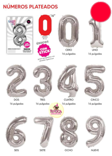 Globos de Números Plata 16"