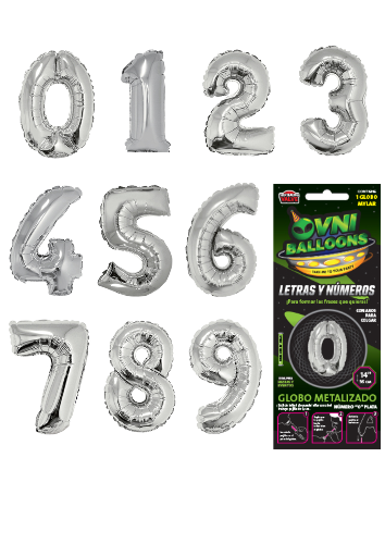 Ovni Ballons - Numeros del 0 al 9 Plateados 14"