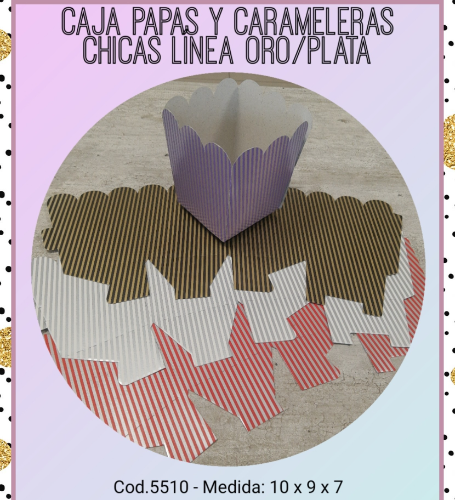 CAJAS PAPAS Y CARAMELERAS CHICAS LÍNEA ORO PLATA