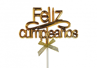 Topper para torta Feliz Cumpleaños Dorado