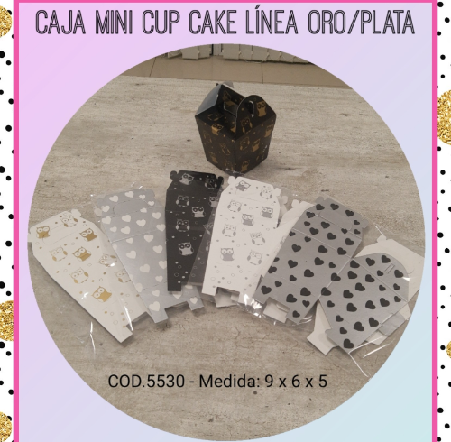 CAJA MINI CUP CAKE LÍNEA ORO PLATA