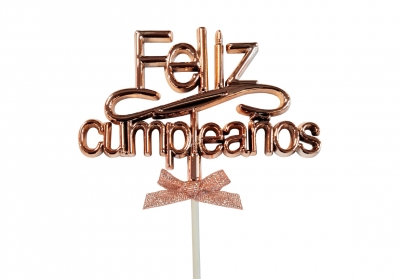 Topper para torta Feliz Cumpleaños Rosa Gold