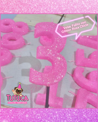 VELA NUMERO PALITO GLITTER ROSA