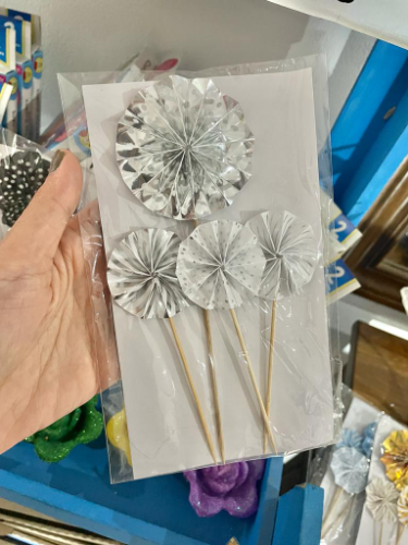 Set Mini Adorno Papel  Plata 16 cm
