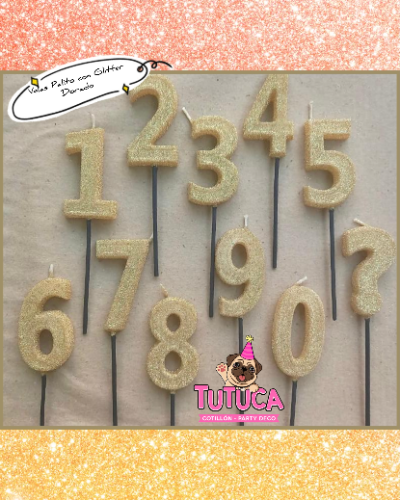 VELA NUMERO PALITO GLITTER ORO