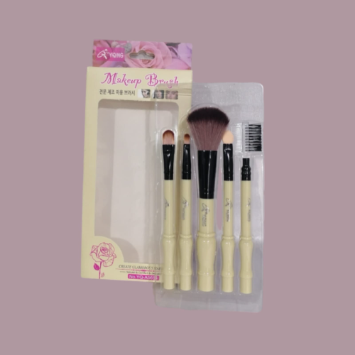 KIT DE PINCELES PARA MAQUILLAJE 5 PINCELES COLOR BEIGE