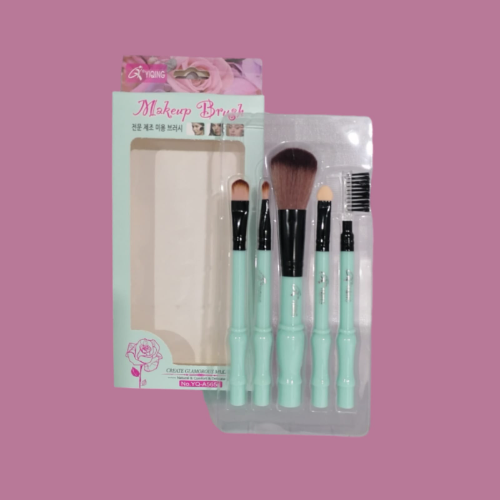 KIT DE PINCELES PARA MAQUILLAJE 5 PINCELES COLOR VERDE AGUA