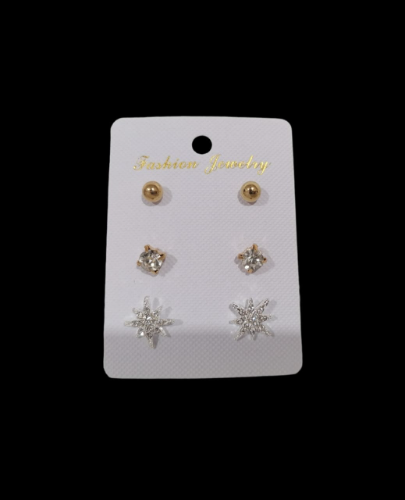 CARTELA DE ARITOS 3 PARES DE ARITOS DORADO VARIADOS