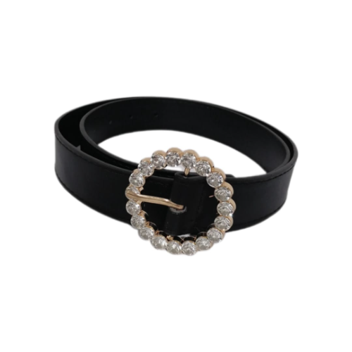 CINTO FEMENINO CUERO SINTÉTICO NEGRO CON PIEDRAS