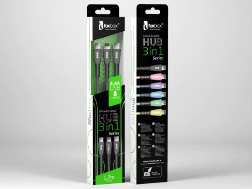 CABLE FOXBOX HUB 3 en 1 MICRO / LIGHTNING / TYPE-C