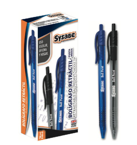 BOLIGRAFO  RETRACTIL 12/1 NEGRO SYSABE (CAJA)