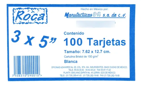 FICHA RAYADA 3X5" BLANCA PAQ