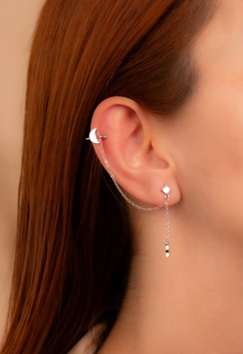 Ear Cuff Luna Estrella Plateado Ref: E288