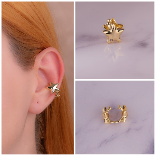 Ear Cuff Estrella Circón Dorado Ref: E884