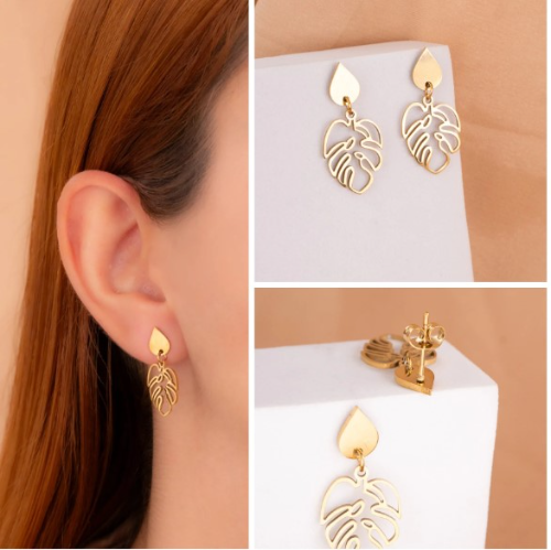 Aretes Hojas Doradas Ref:B1025