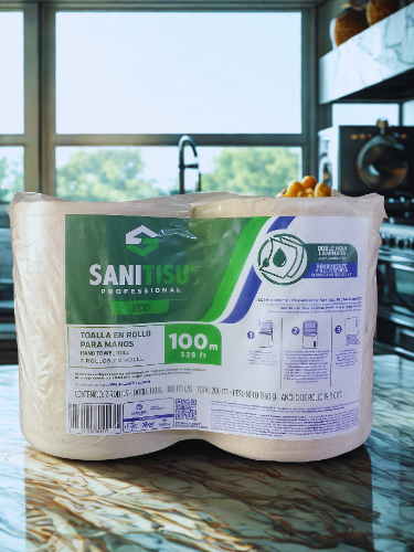 Toalla rollo x100 metros natural sanitisu x2 rollos