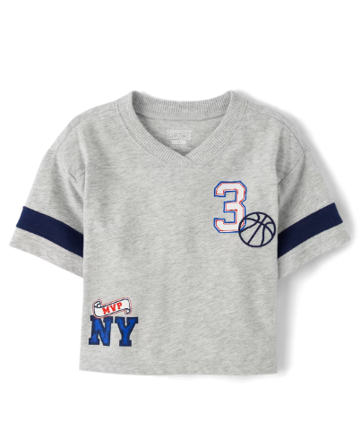 Children's Place - T Shirt - Embroidered Varsity Gris - 5T