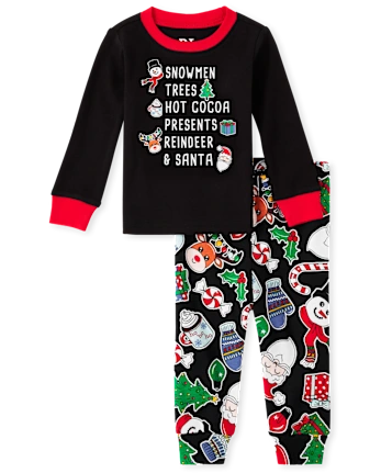 Children's Place - Navidad Pijamas - Negro snowman