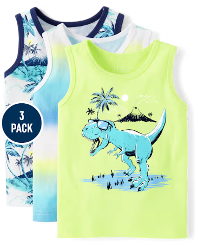 Children's Place - Camiseta 3 pck - Dino neon