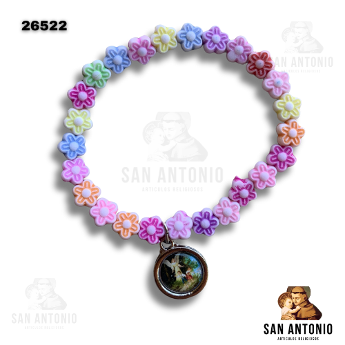 (26522) PULSERA INFANTIL FLOR MED ANGEL DE LA GUARDA